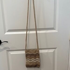 Chevron Patterned Tan and Brown Shoulder Bag by The Limited Handmade collection